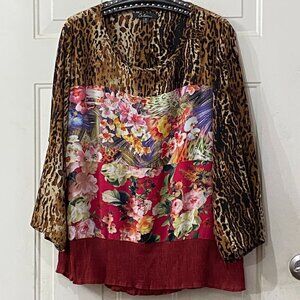 Calessa Sz 2X Womens Blouse 3/4 Sleeve Multicolor Mesh Pattern